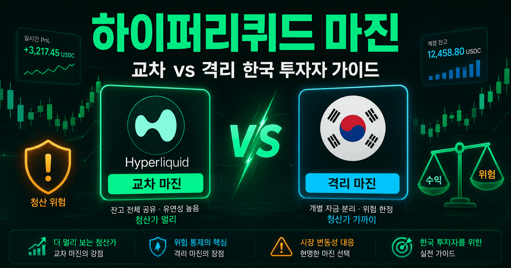 하이퍼리퀴드 마진 5가지 핵심 차이 교차 vs 격리 한국 투자자 가이드 — 하이퍼리퀴드 마진 모드 교차와 격리의 작동 원리, 청산가 차이, 한국 투자자가 첫 진입 전 알아야 할 위험과 모드 선택 기준을 정리한 가이드